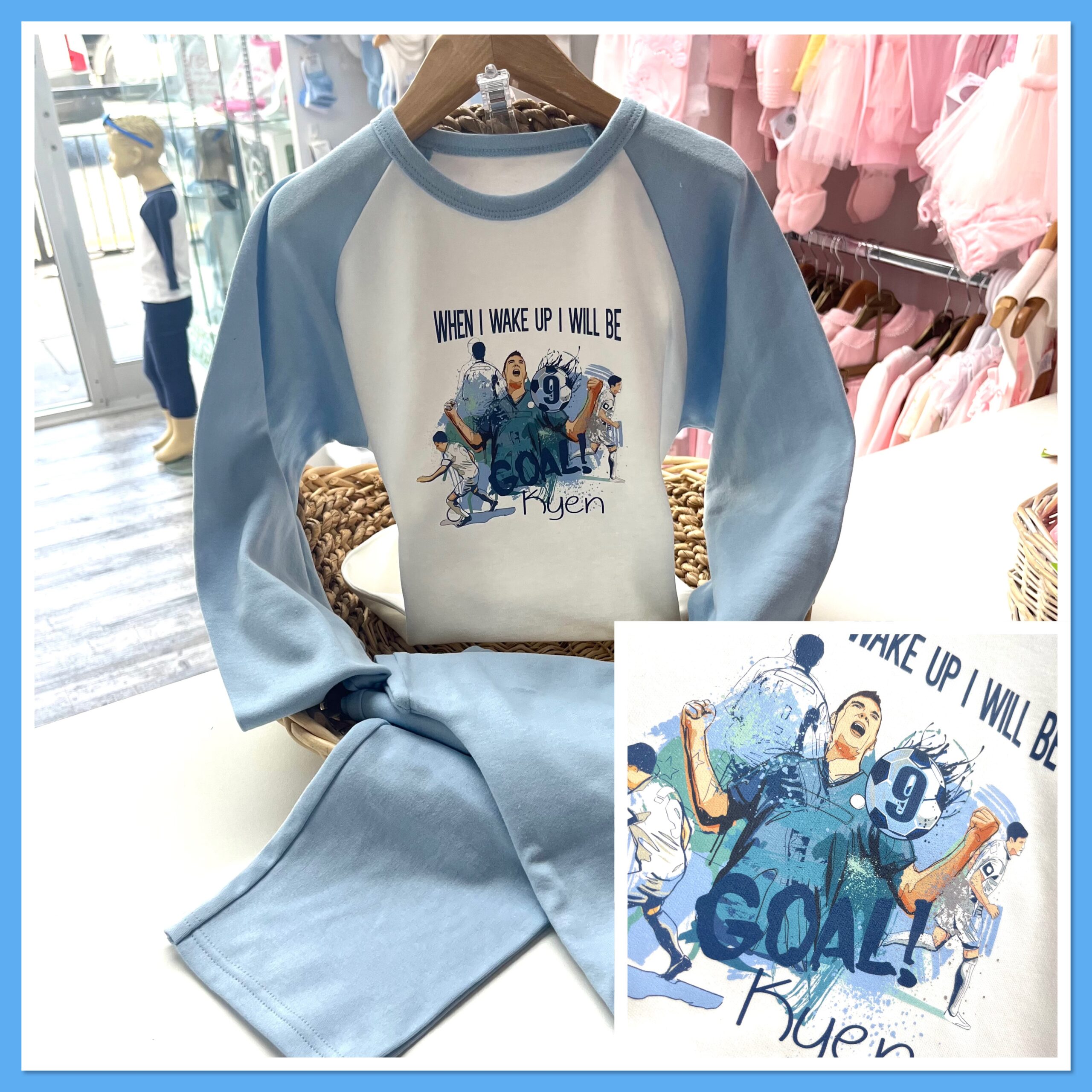 Personalised Boys Blue Pyjama Set – 'When I Wake Up I Will Be One' – First Birthday Vest & Pjs, 12-18 Months, Handmade